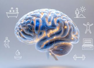 Natural-ways-to-optimize-dopamine-baseline-brain-with-dopamine-pathways-and-healthy-habits-illustration